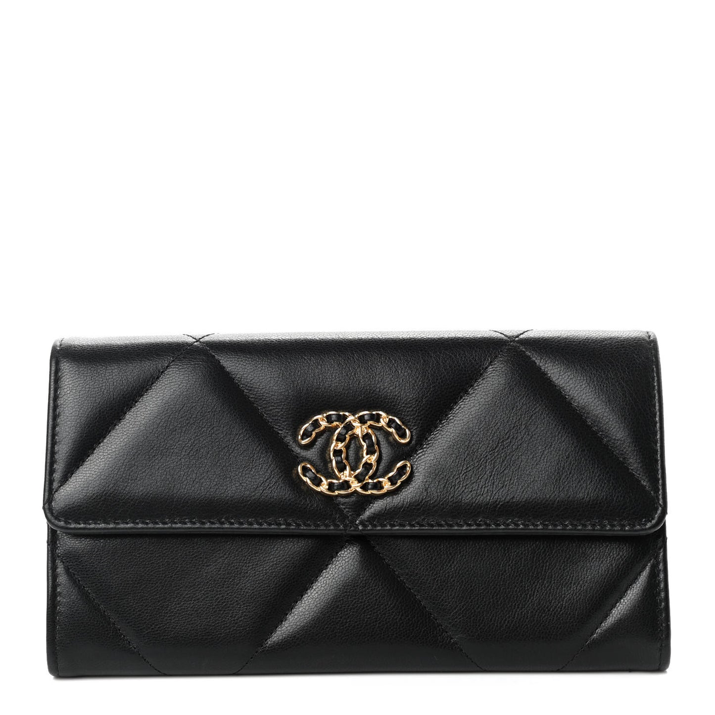 Lambskin Quilted Chanel 19 Flap Wallet Black