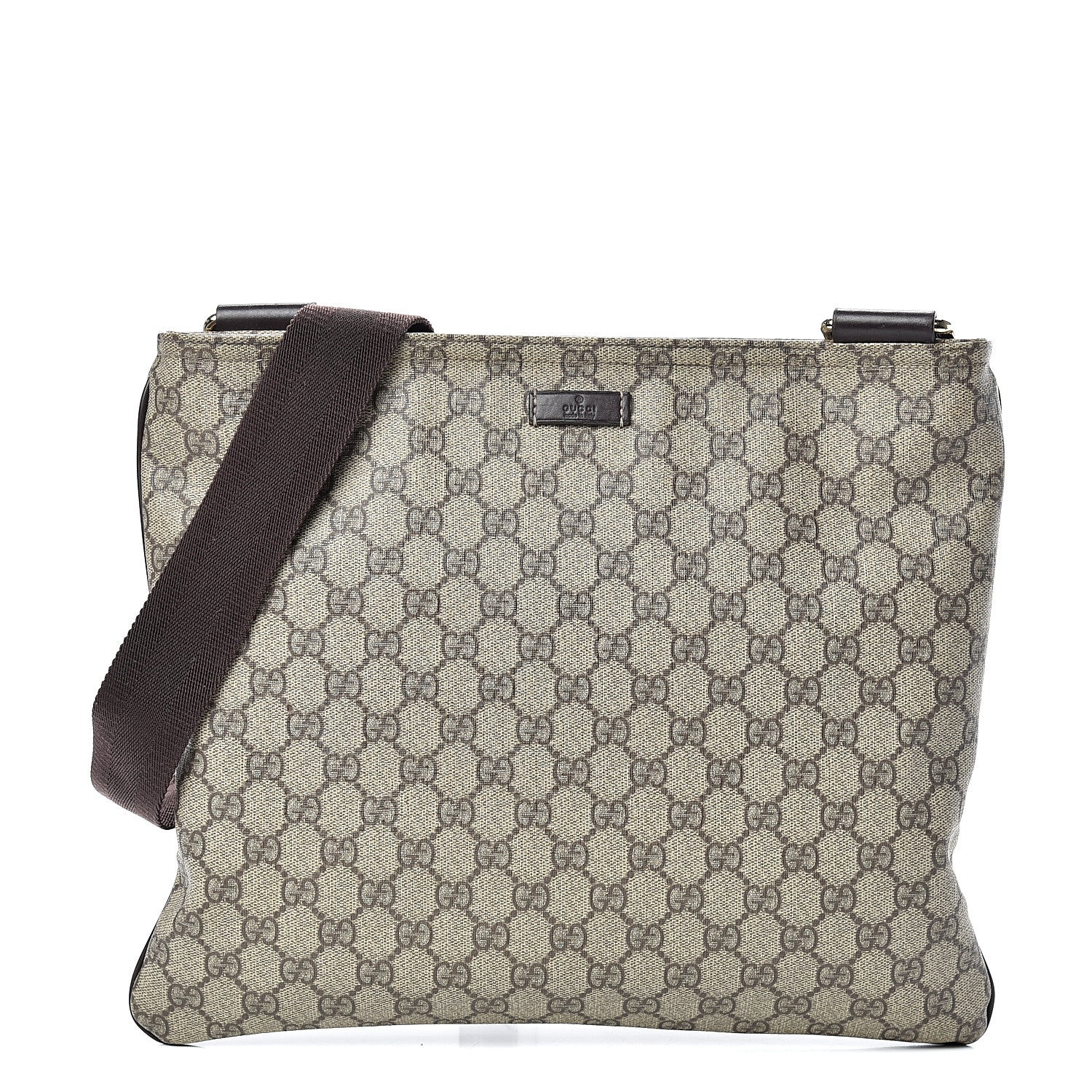 Gucci GG Supreme Monogram Medium Flat Messenger Bag Dark Brown 1 of 12