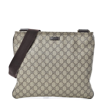 Gucci GG Supreme Monogram Medium Flat Messenger Bag Dark Brown 1 of 12