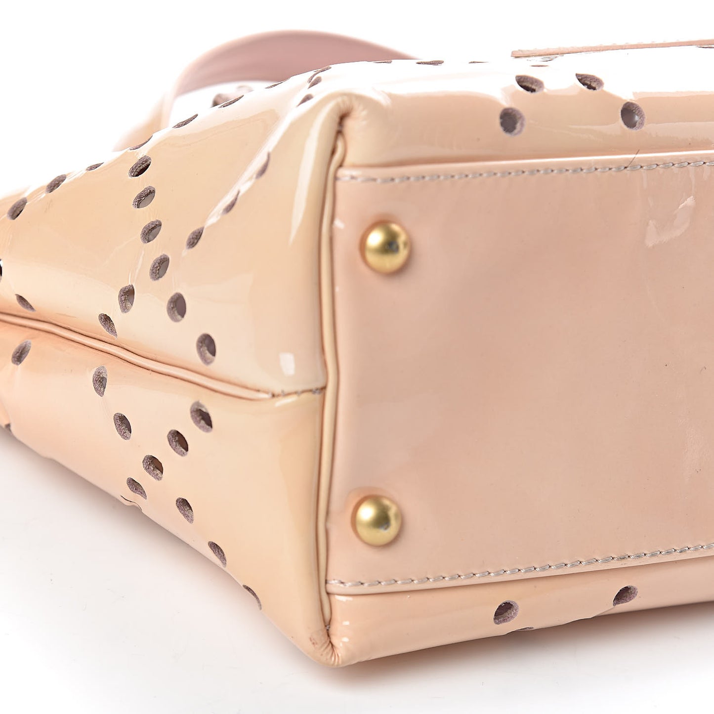 Patent Perforated CC Shopping Tote Beige