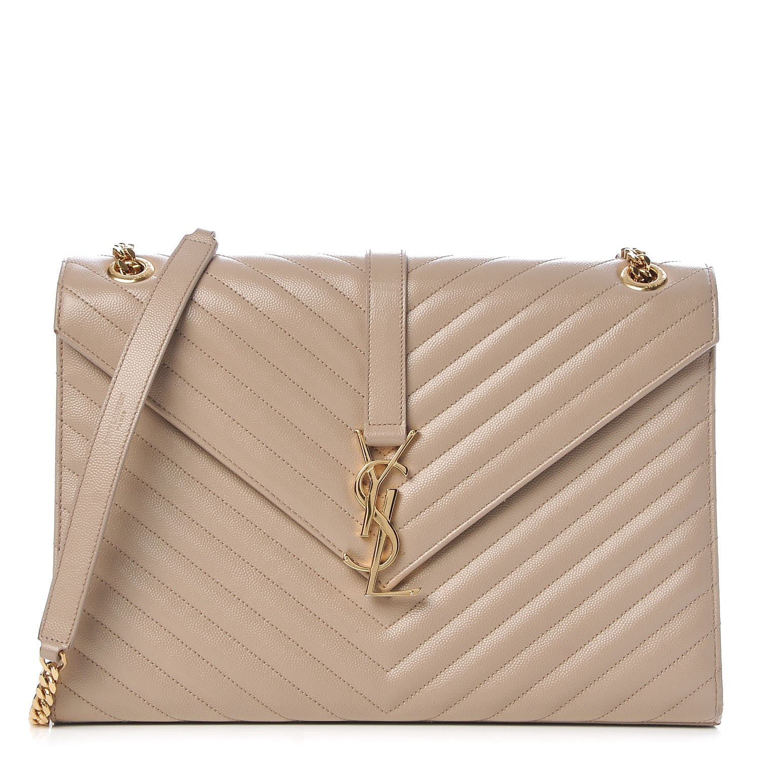 Saint Laurent Grain De Poudre Matelasse Chevron Large Monogram Satchel Dark Beige 1 of 11