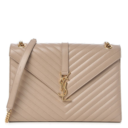 Saint Laurent Grain De Poudre Matelasse Chevron Large Monogram Satchel Dark Beige 1 of 11