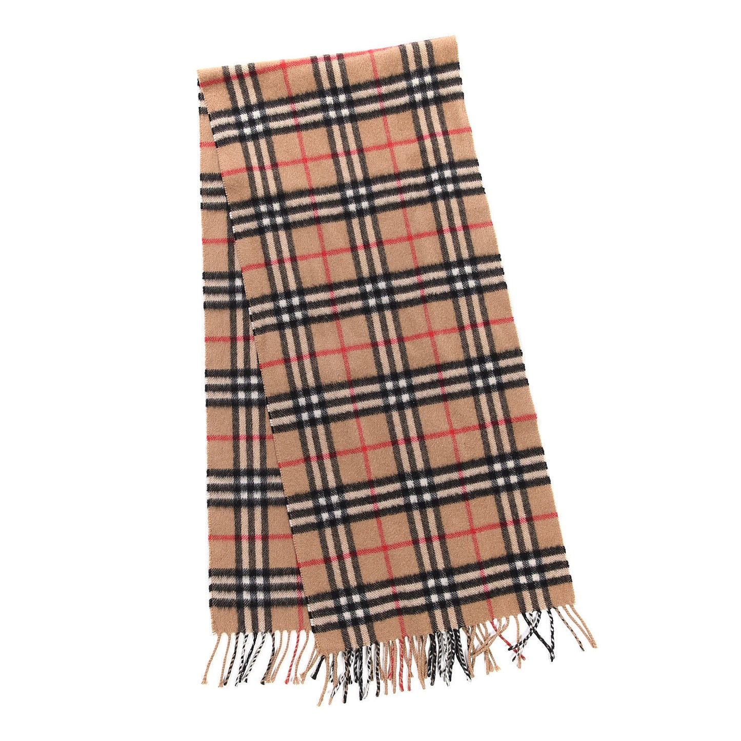 Cashmere House Check Fringe Scarf Camel