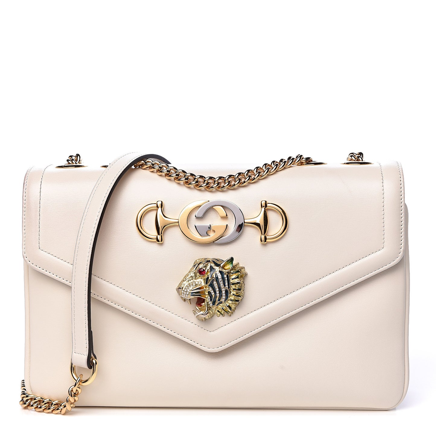 Vitello Palmellato Lux Crystal Medium Rajah Shoulder Bag Mystic White Multicolor