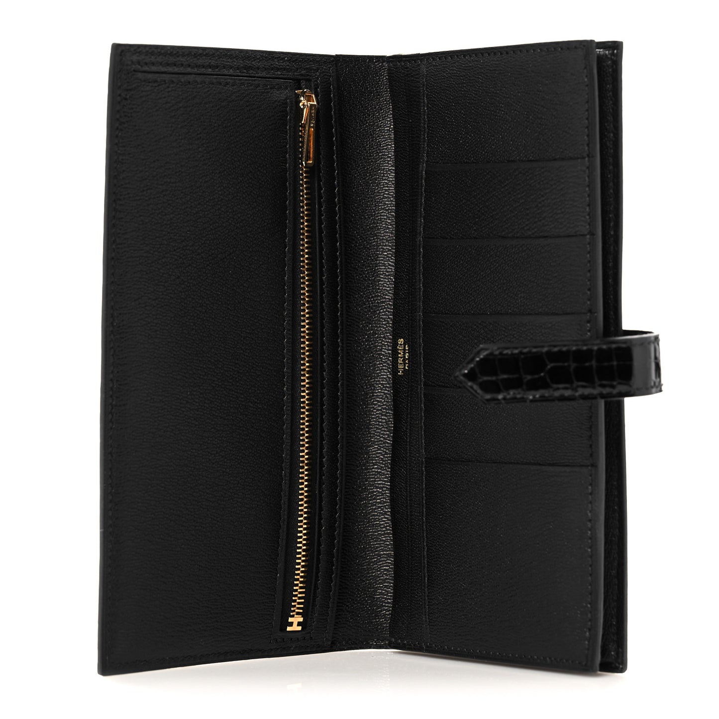 Shiny Niloticus Crocodile Bearn Wallet Black