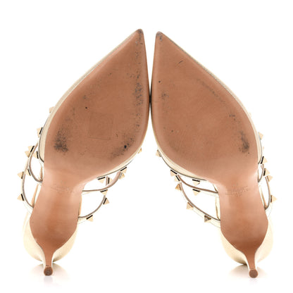 Valentino Garavani Metallic Pebbled Calfskin Nappa Rockstud 90mm Cage Mules 41 Skin 5 of 10