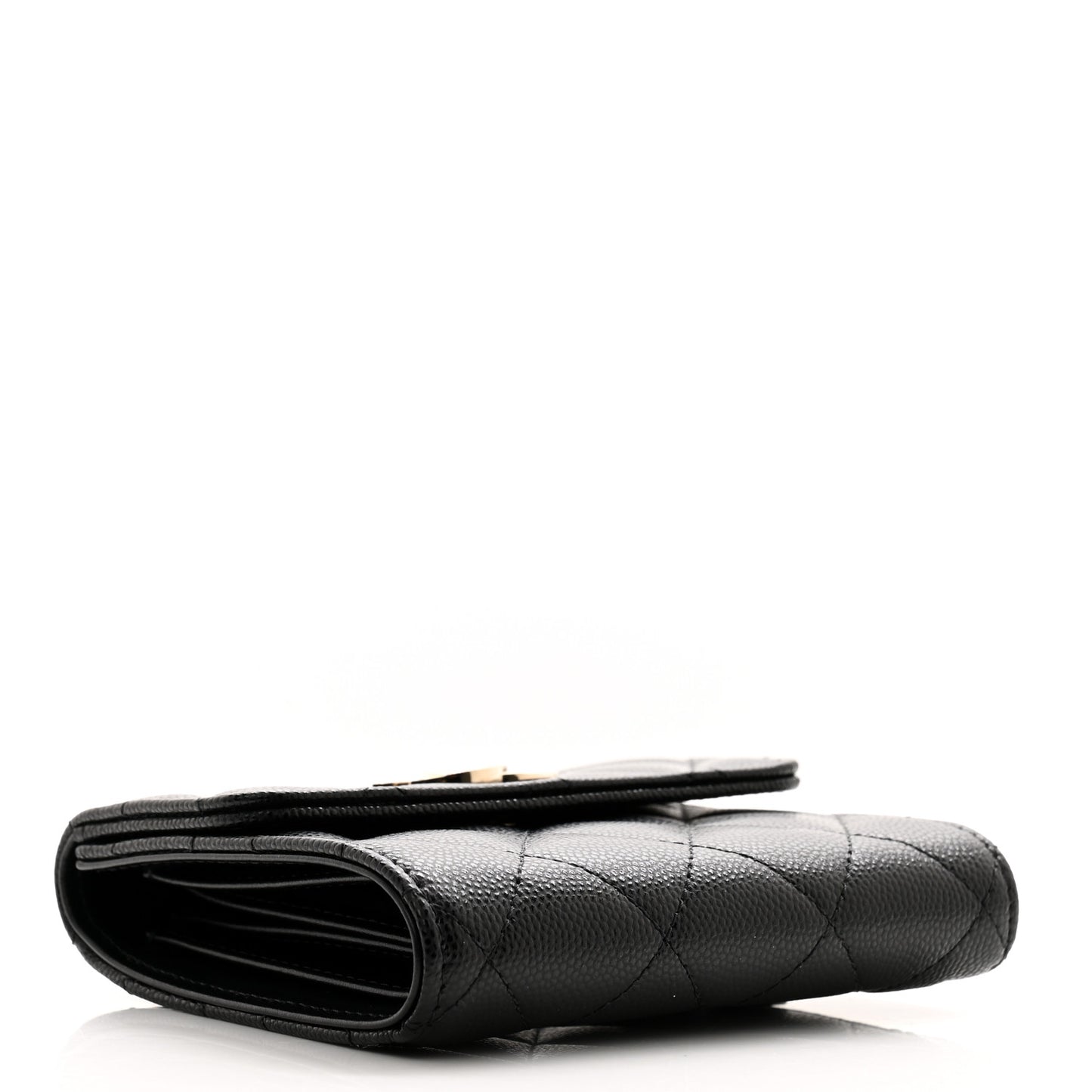 Caviar Crystal Quilted Small Flap Wallet Black