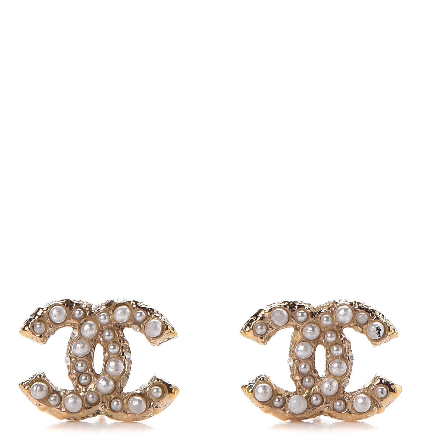 Metal Pearl CC Earrings Gold