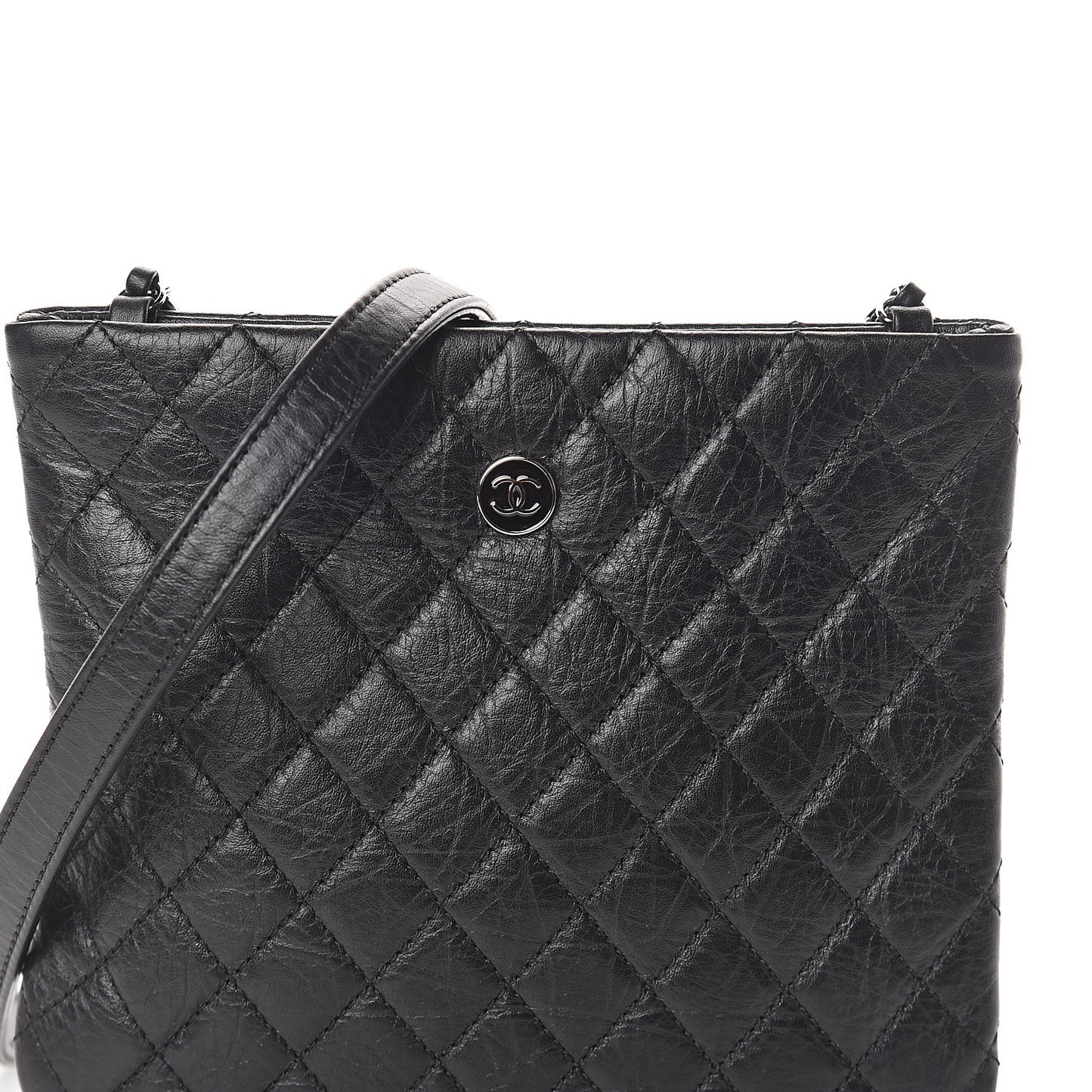 Aged Calfskin Quilted Crossbody Bag Black