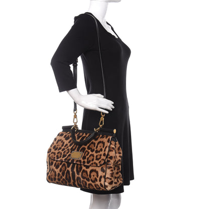 Dolce & Gabbana Calf Hair Leopard Print Large Miss Sicily Satchel Naturale 2 of 10