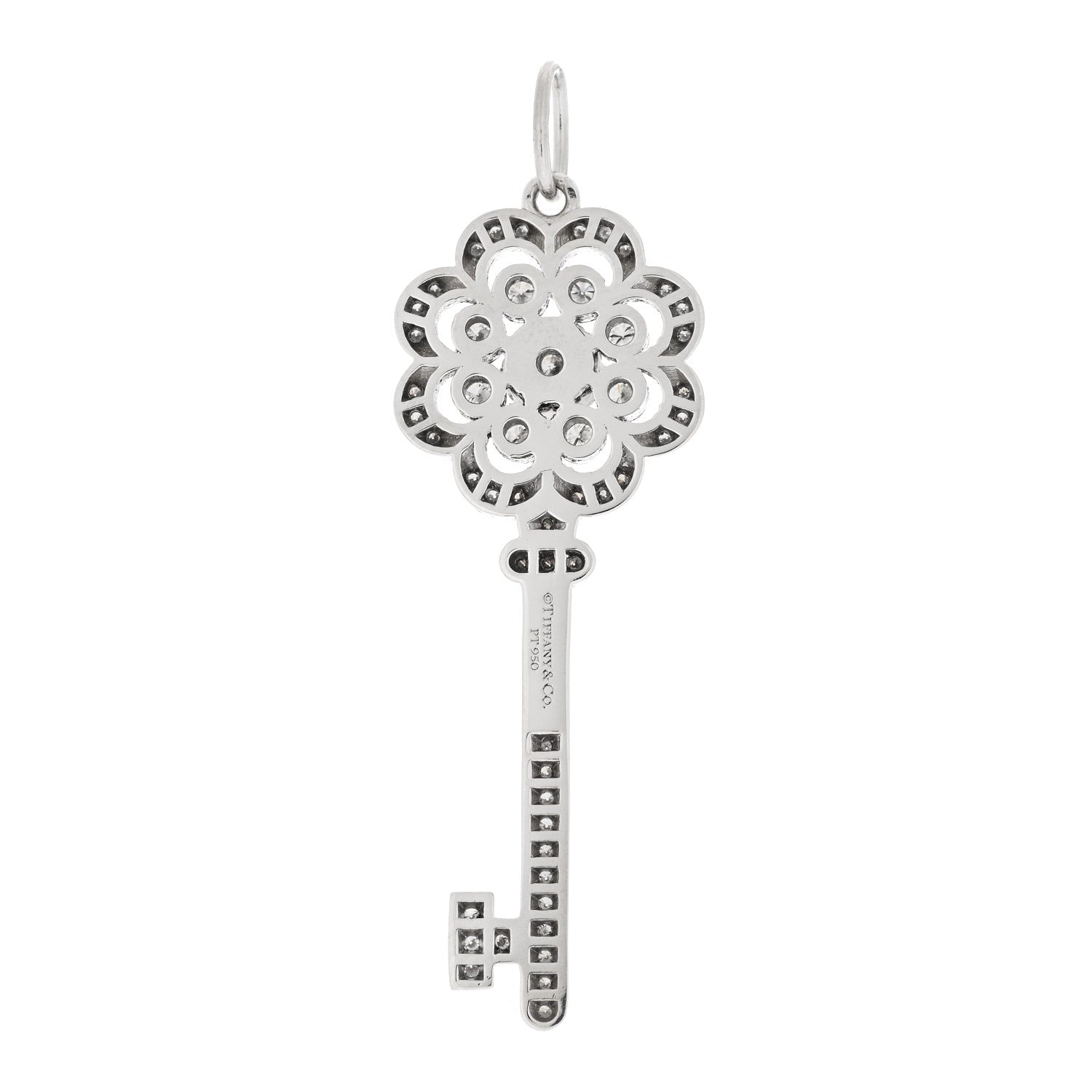 Tiffany Platinum Diamond Rose Key Pendant 3 of 4