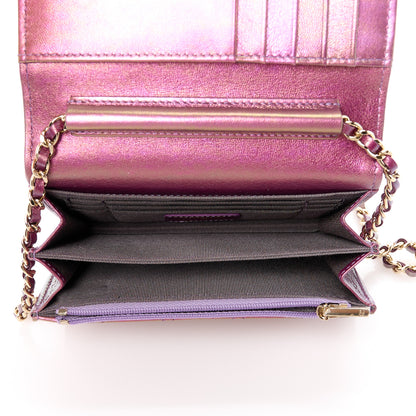 Chanel Iridescent Lambskin Quilted Mini Wallet On Chain WOC Purple 4 of 10