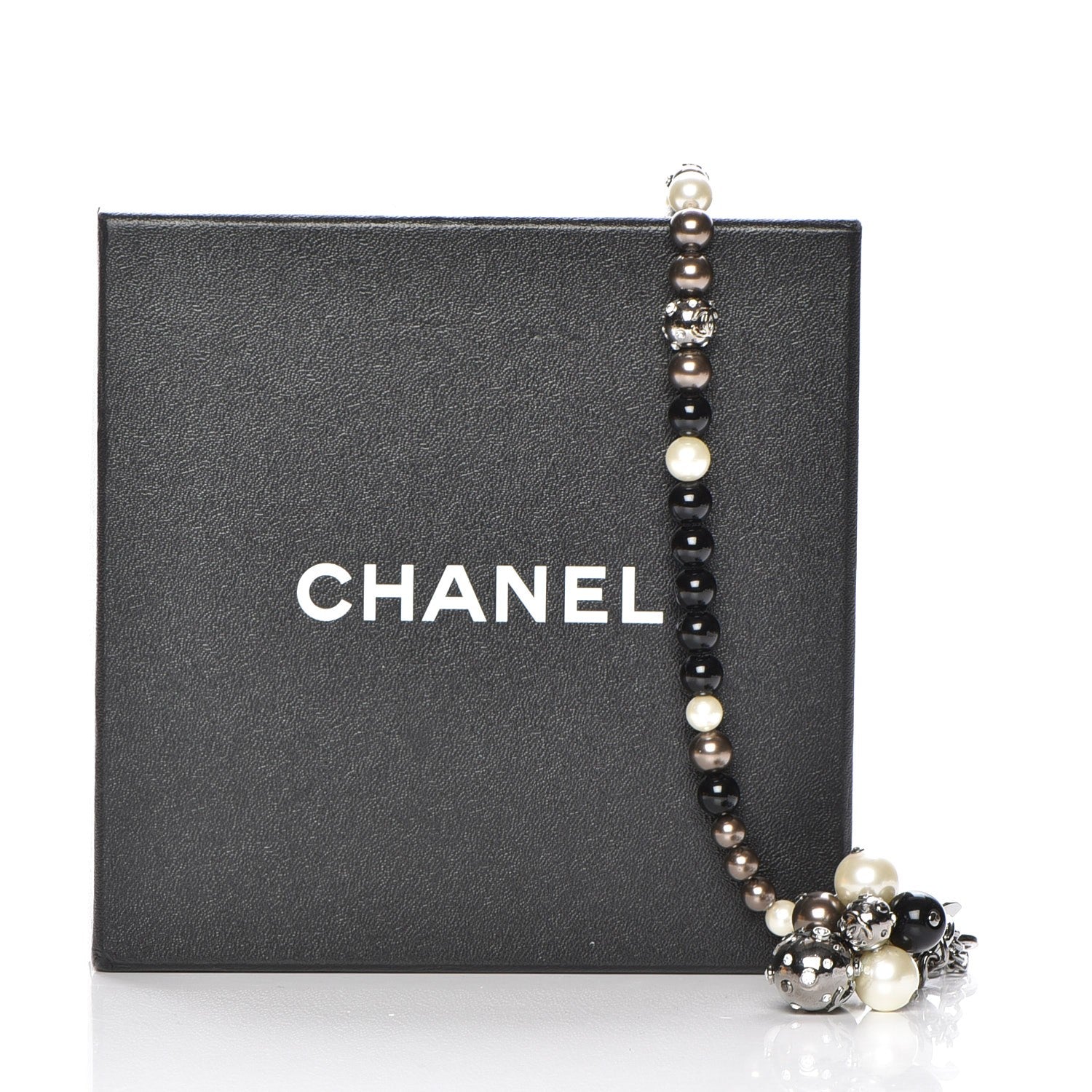 Chanel Ruthenium Pearl Beaded Crystal CC Long Necklace Silver Multicolor 7 of 7