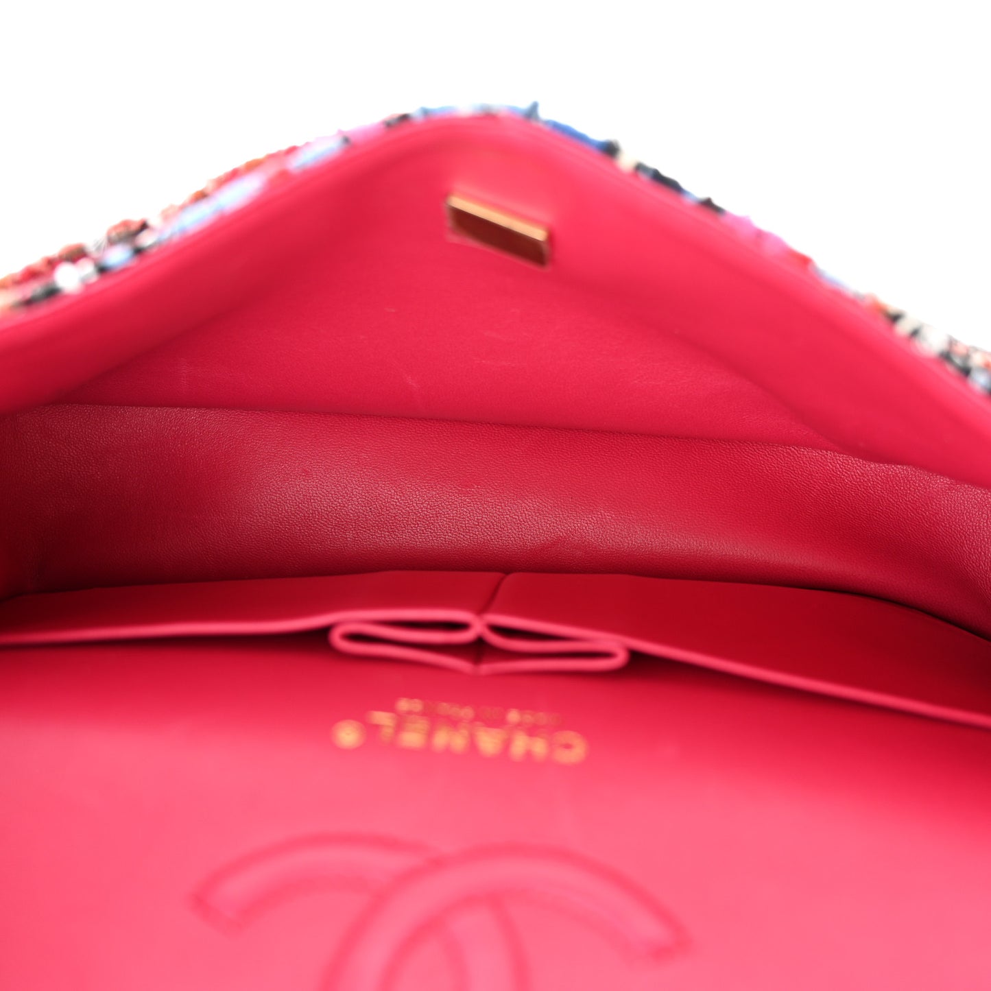 Tweed Quilted Medium Double Flap Red Pink Black