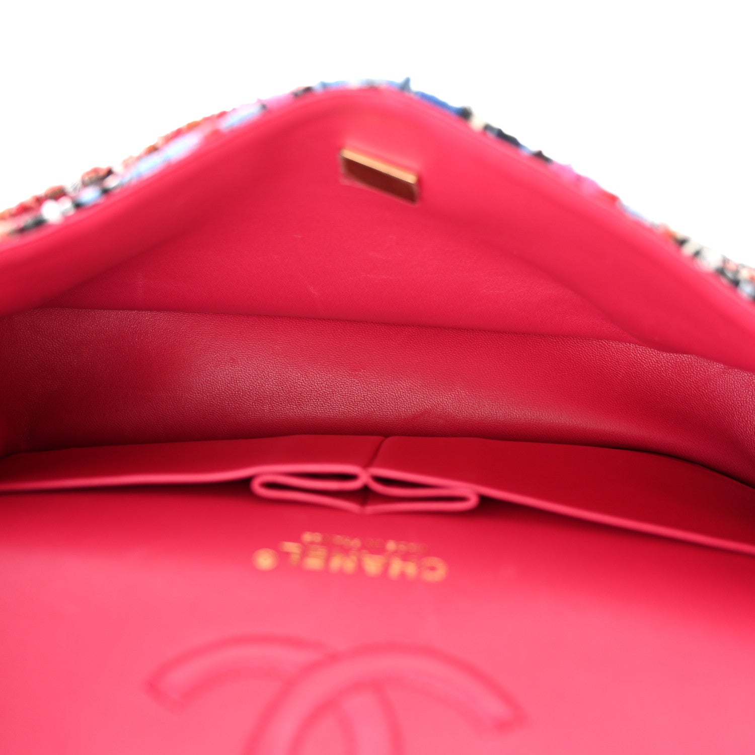 Chanel Tweed Quilted Medium Double Flap Red Pink Black 5 of 13
