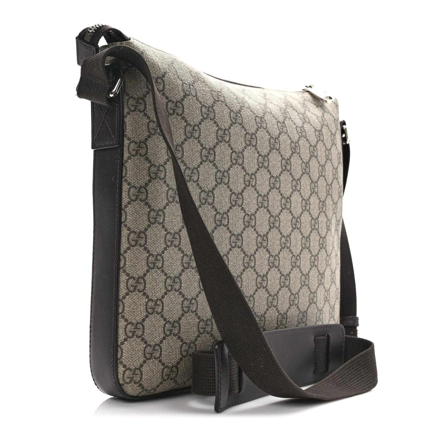 Gucci GG Supreme Monogram Medium Flat Messenger Bag Beige Brown 3 of 9
