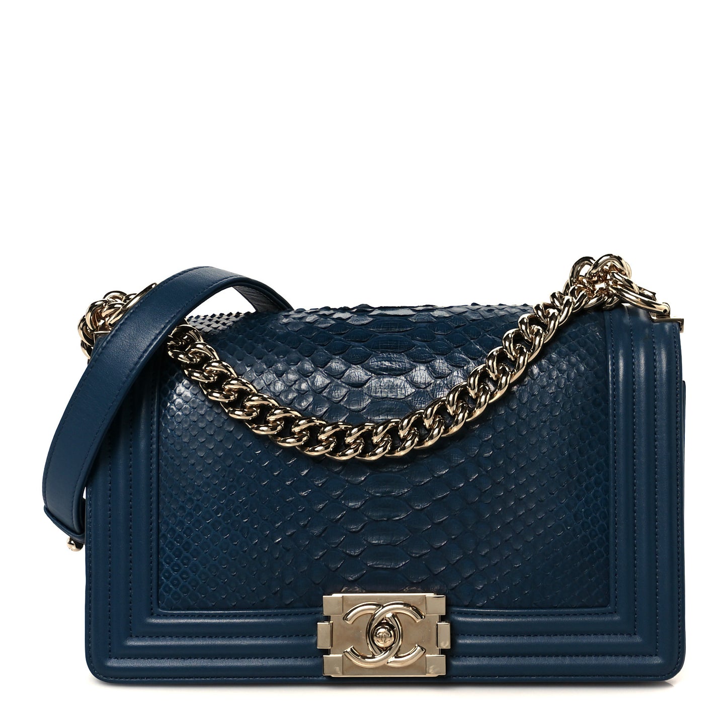 Snakeskin Medium Boy Flap Blue