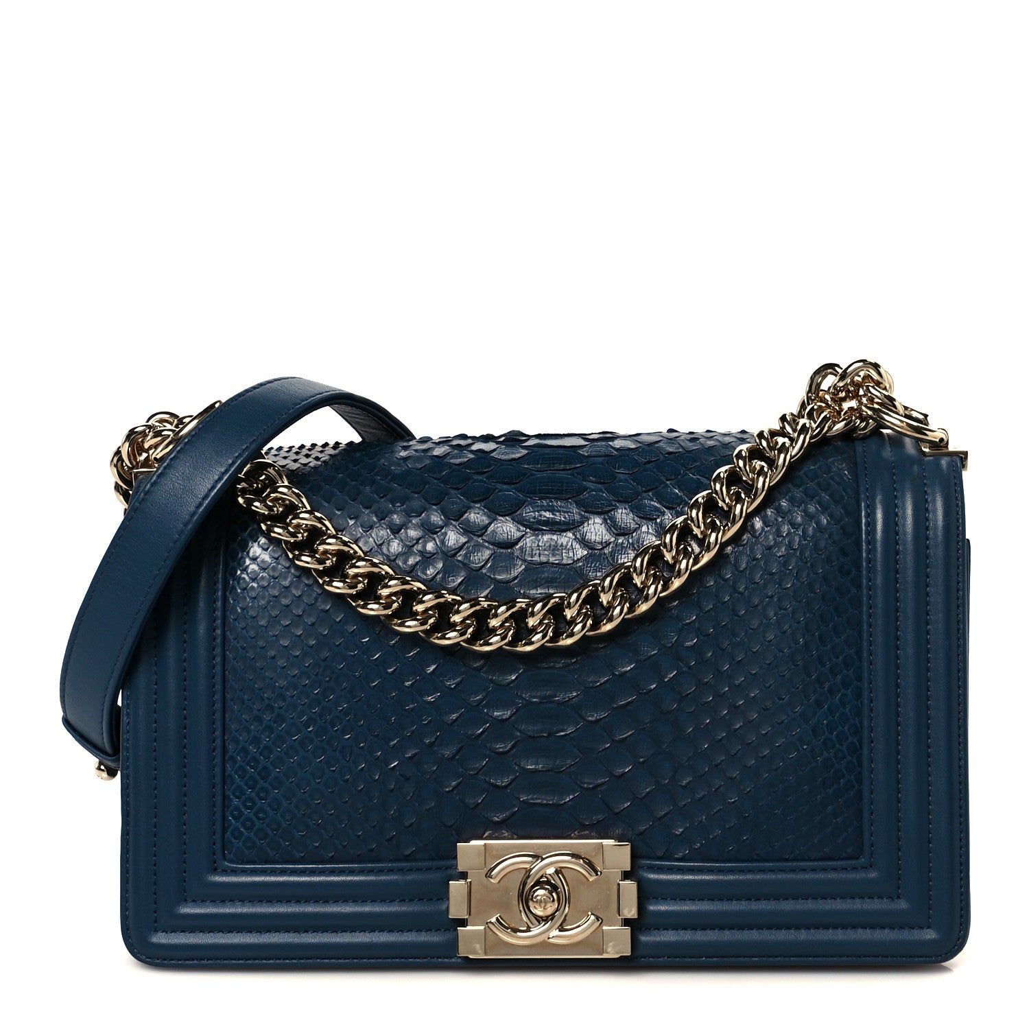 Chanel Snakeskin Medium Boy Flap Blue 1 of 10