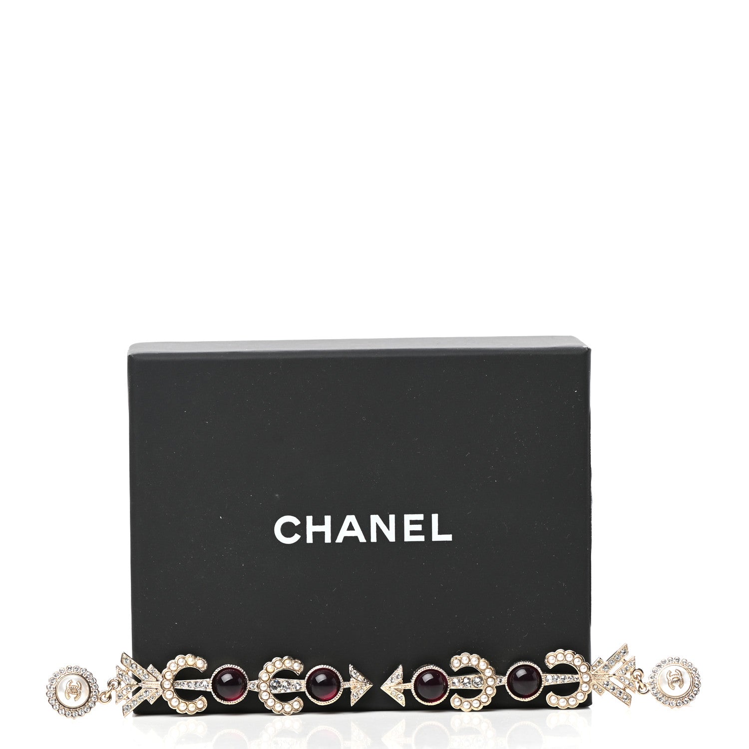 Chanel Pearl Crystal Queen of France CC Drop Earrings Gold 5 of 5