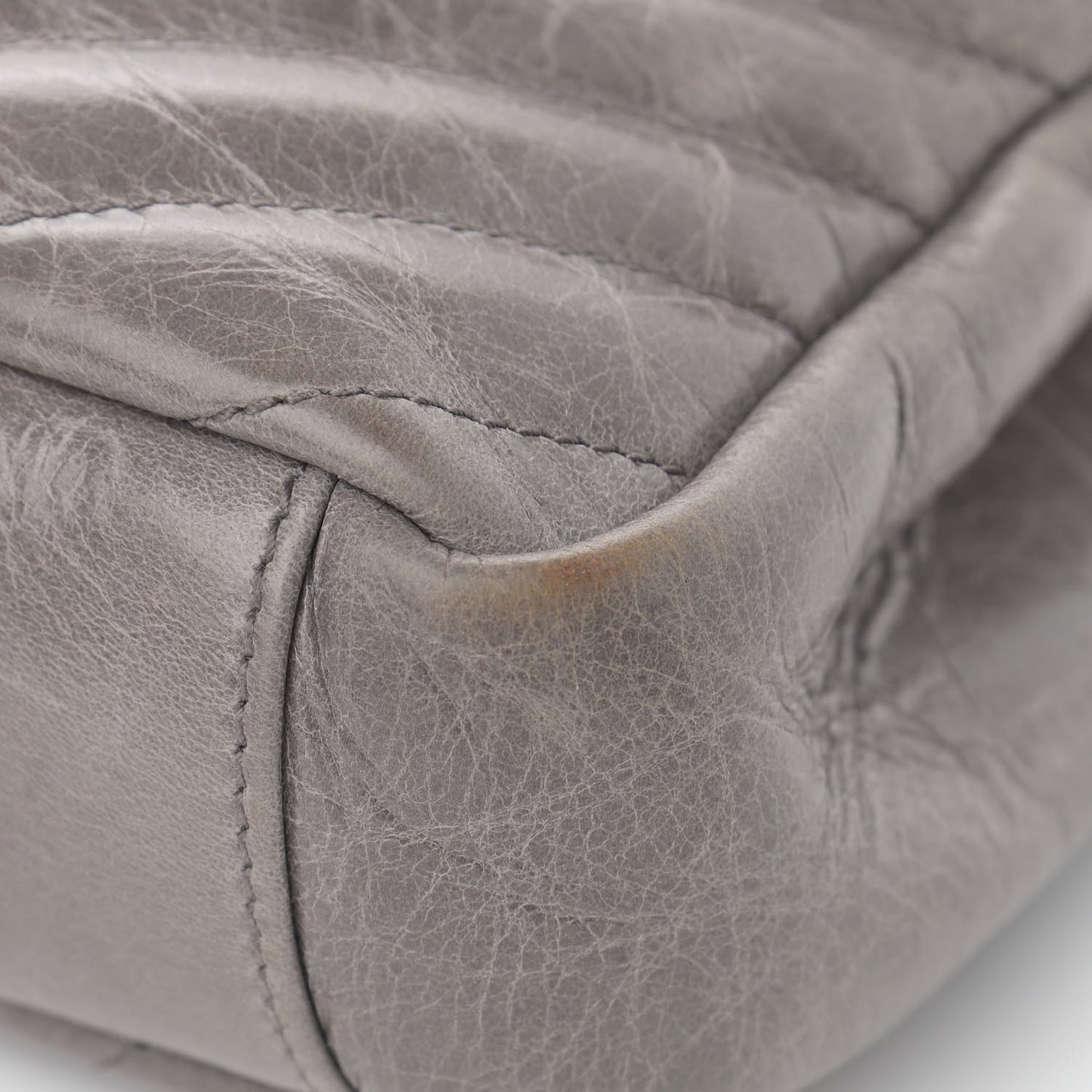 Waxed Calfskin Matelasse Chevron Medium Monogram College Bag Fog Gray