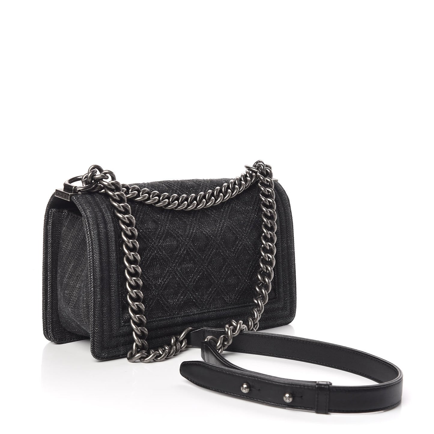 Denim Quilted Medium Boy Flap Black