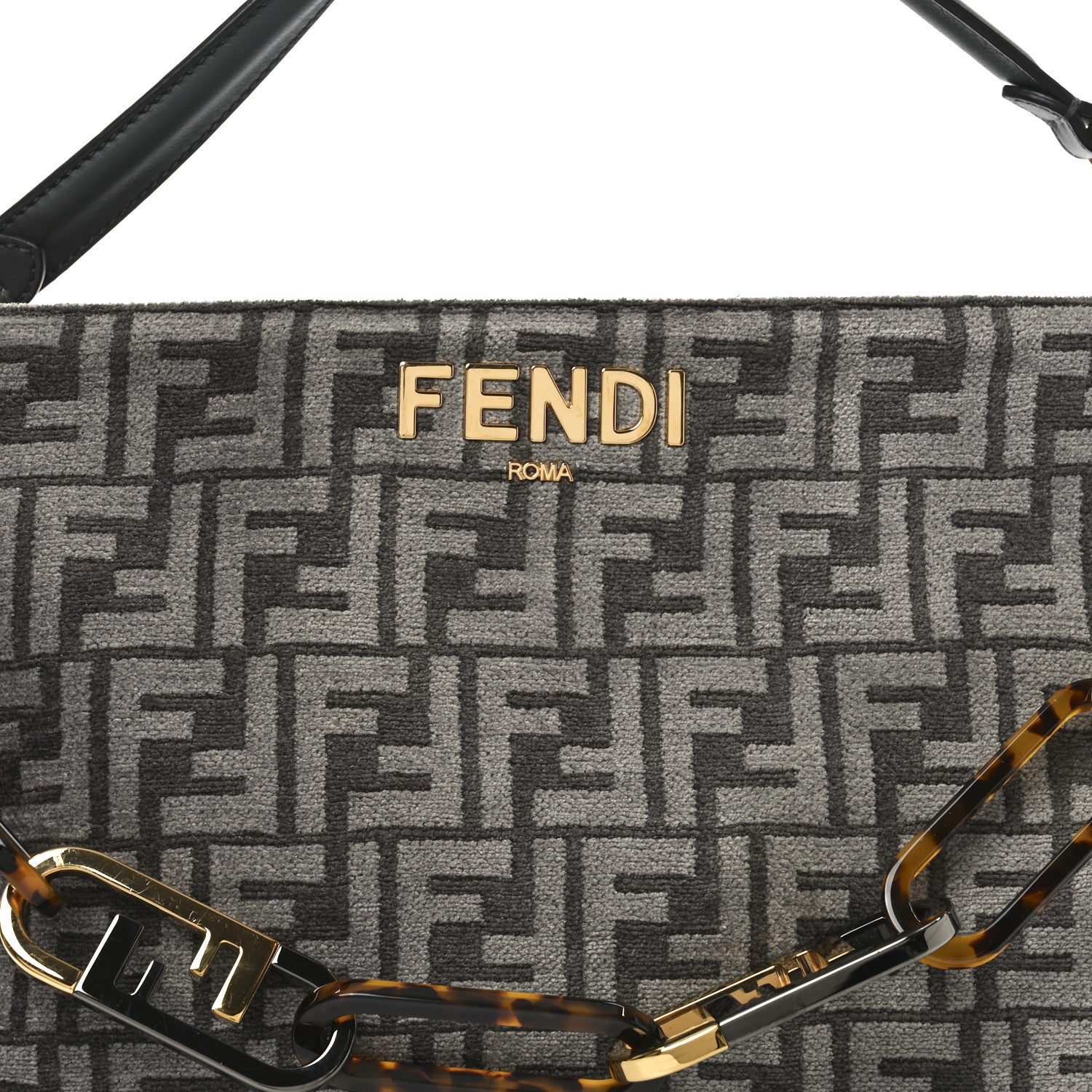 Fendi Chenille Vitello Seta Plexiglass FF Fendi O'Lock Zipper Anthracite Asfalto 8 of 10