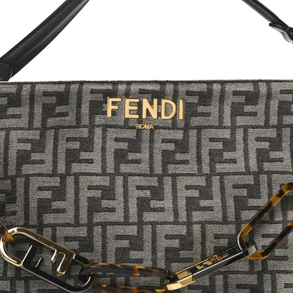 Fendi Chenille Vitello Seta Plexiglass FF Fendi O'Lock Zipper Anthracite Asfalto 8 of 10