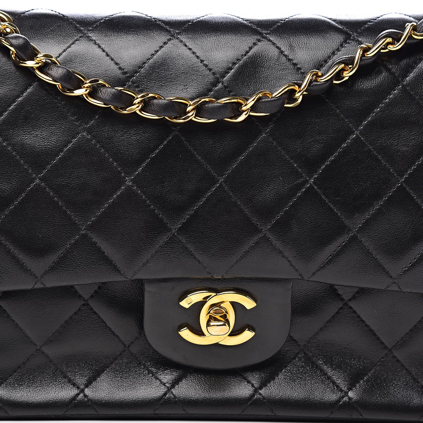 Lambskin Quilted Medium Double Flap Black