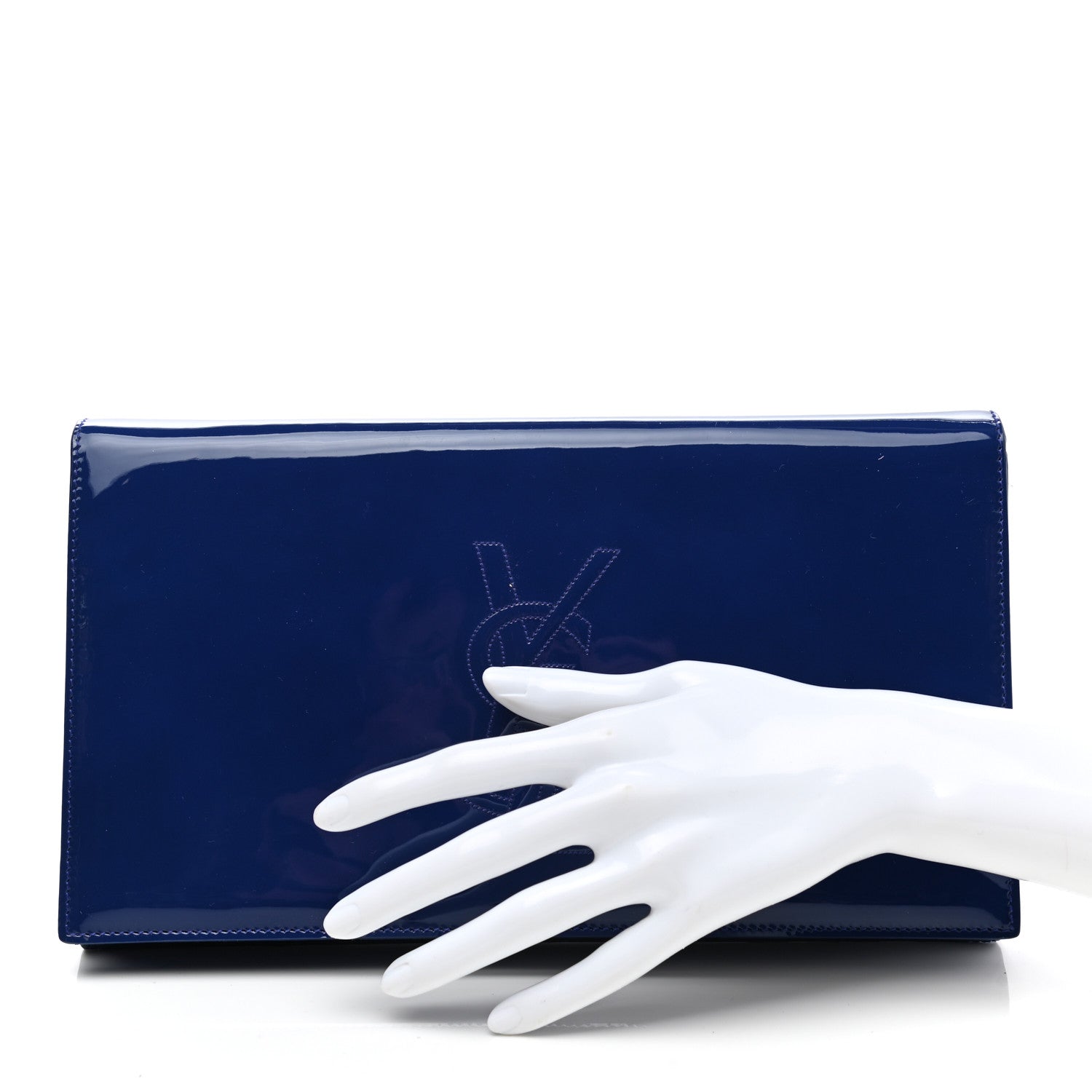 Saint Laurent Patent Calfskin Monogram Large Belle De Jour Clutch Royal Blue 2 of 7