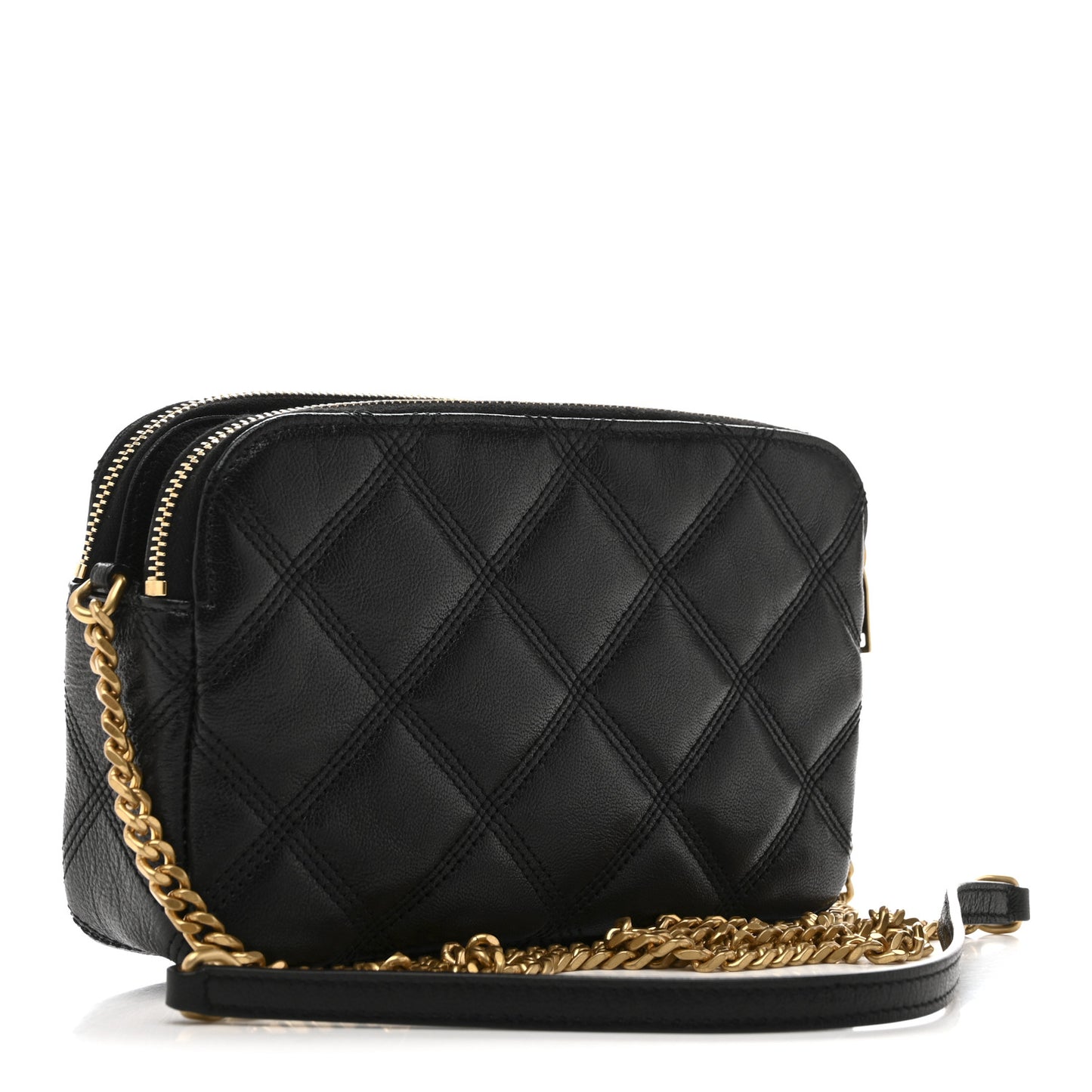 Grained Lambskin Quilted Mini Becky Double Zip Bag Black