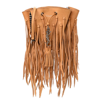 Saint Laurent Calfskin Fringe Monogram Mini Bourse Bucket Bag Tan 1 of 10