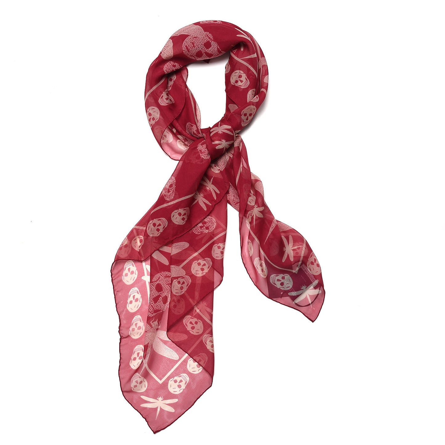 Silk Skull Dragonfly Scarf Red Ivory