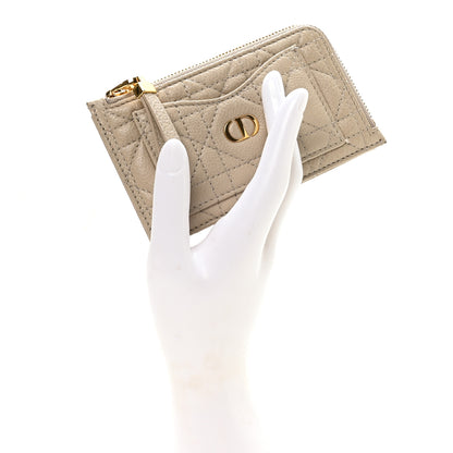 Christian Dior Supple Calfskin Cannage Caro Cosmos Zipped Card Holder Sand 2 of 7