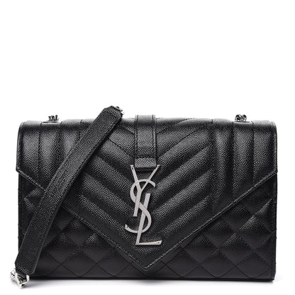Saint Laurent Grain De Poudre Tri-Quilt Monogram Small College Bag Black 1 of 10