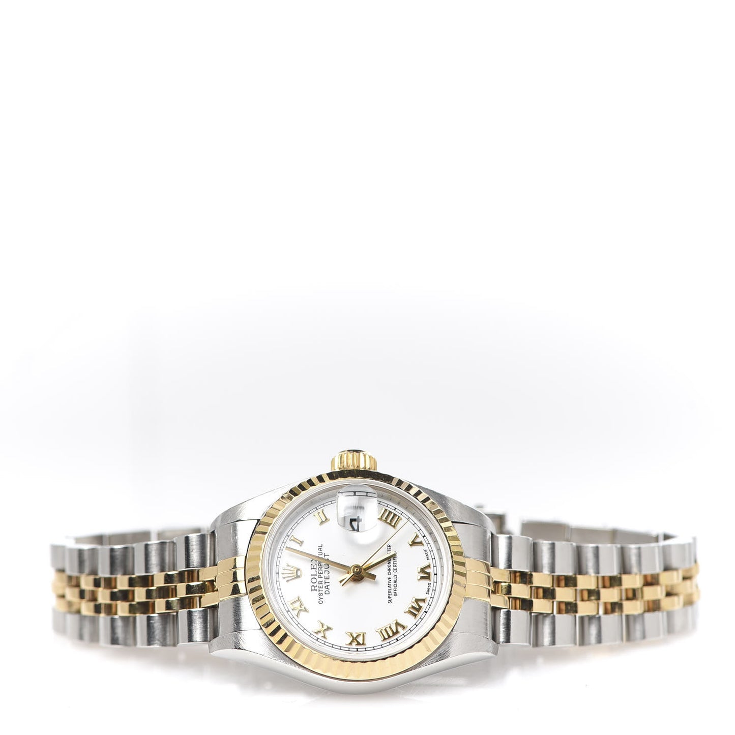 Stainless Steel 18K Yellow Gold 26mm Oyster Perpetual Datejust Watch White Roman 79173