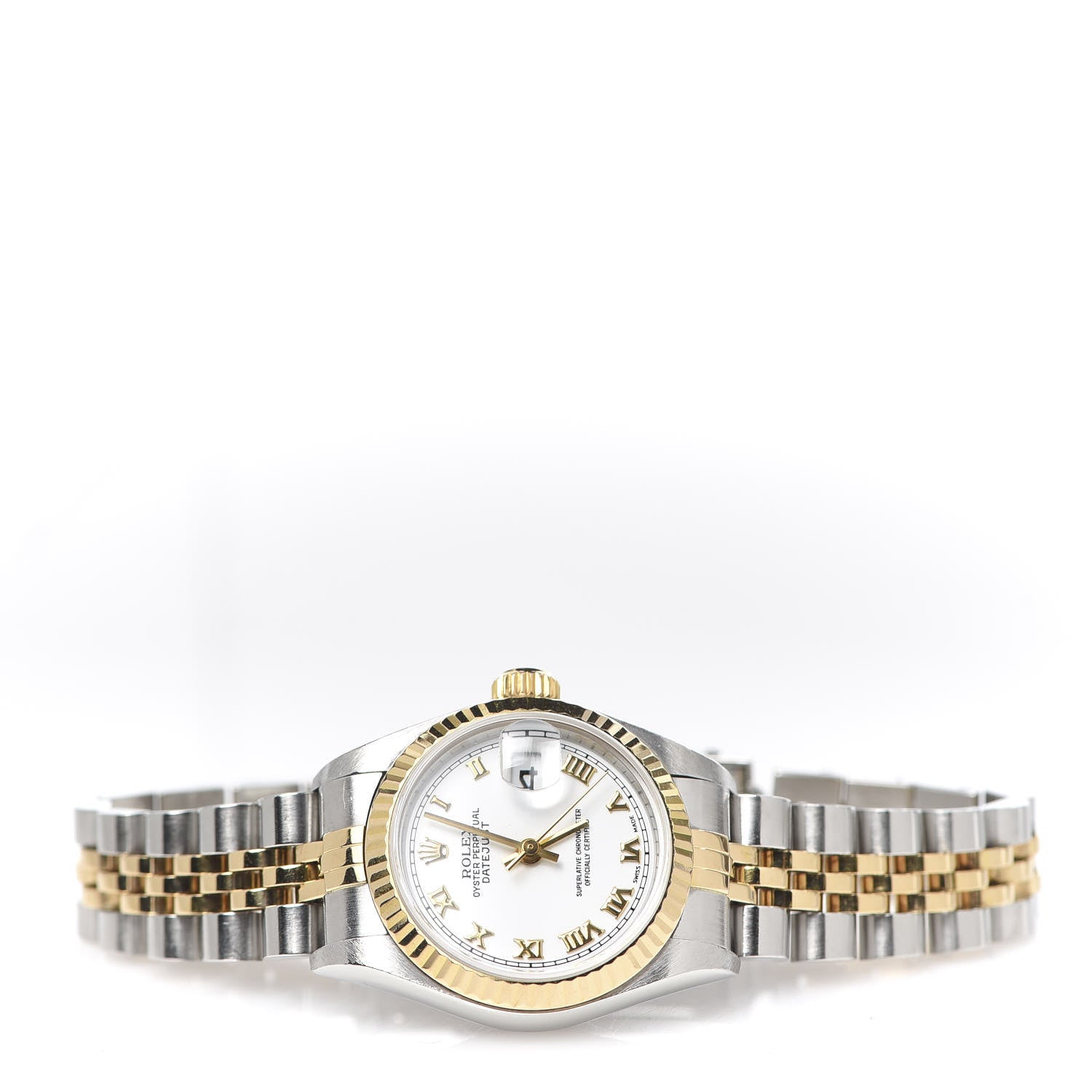 Rolex Stainless Steel 18K Yellow Gold 26mm Oyster Perpetual Datejust Watch White Roman 79173 3 of 7