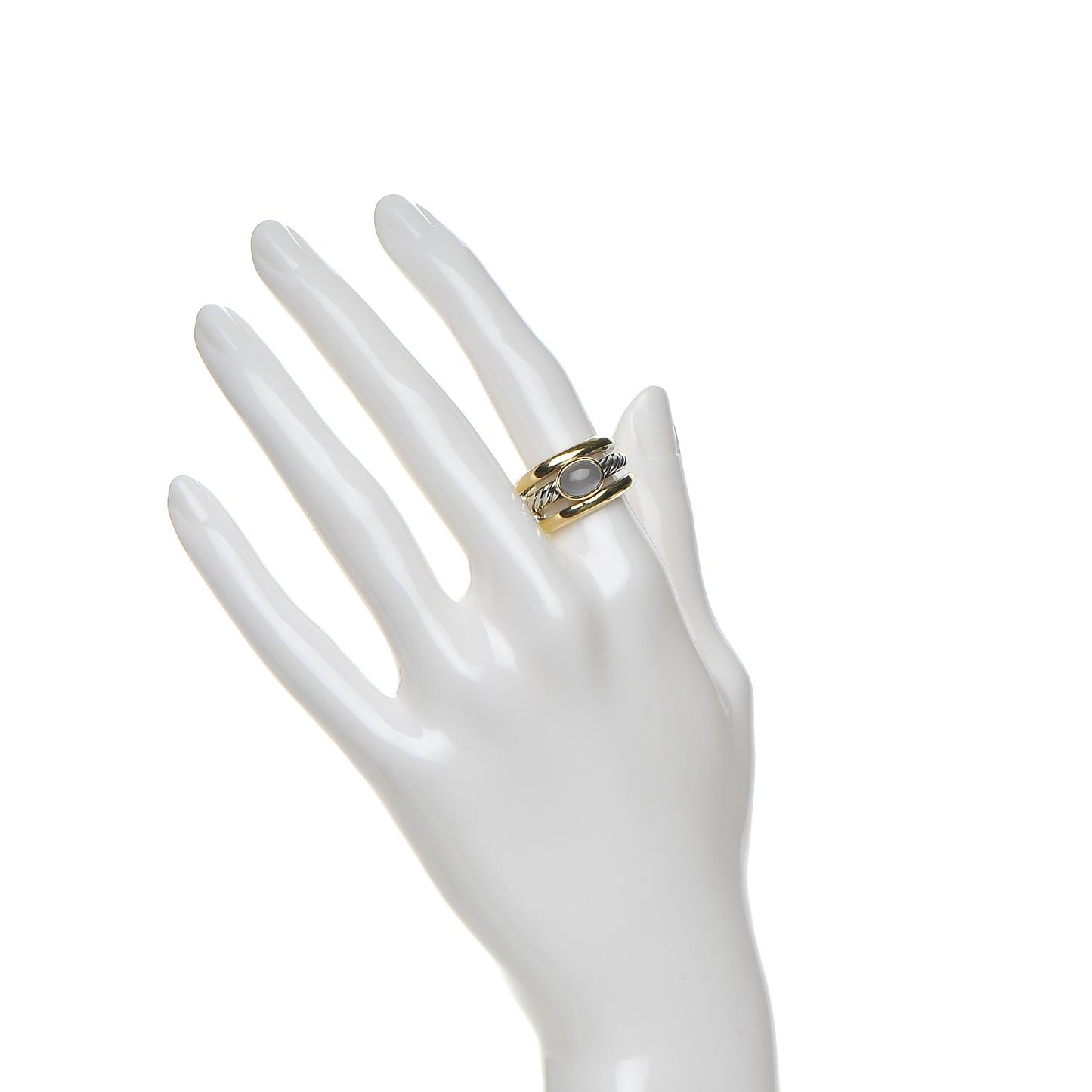 Sterling Silver 18K Yellow Gold Chrysoprase Cable Ring 51.5 6