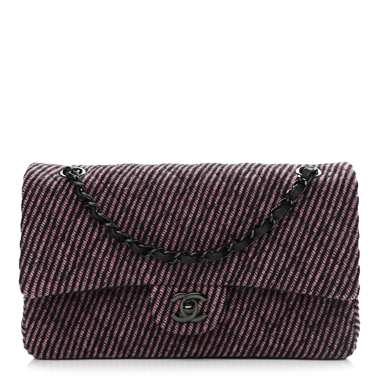 Chanel Wool Tweed Quilted Medium Double Flap Pink Black 1 of 12