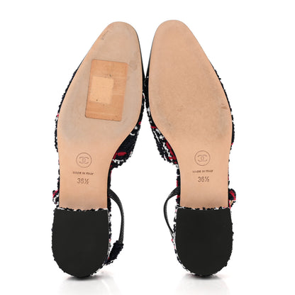 Chanel Tweed Grosgrain Cap Toe CC Slingback Flats 36.5 Navy Red White 5 of 10