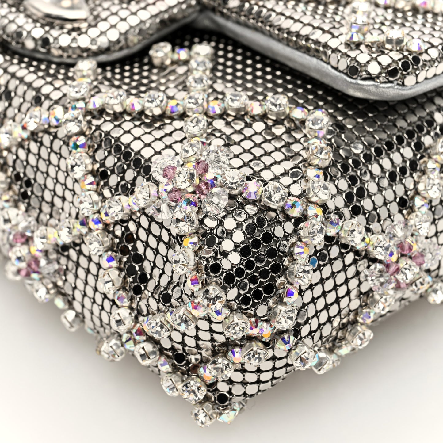 Chain Mail Crystal Quilted Mini Flap Argent