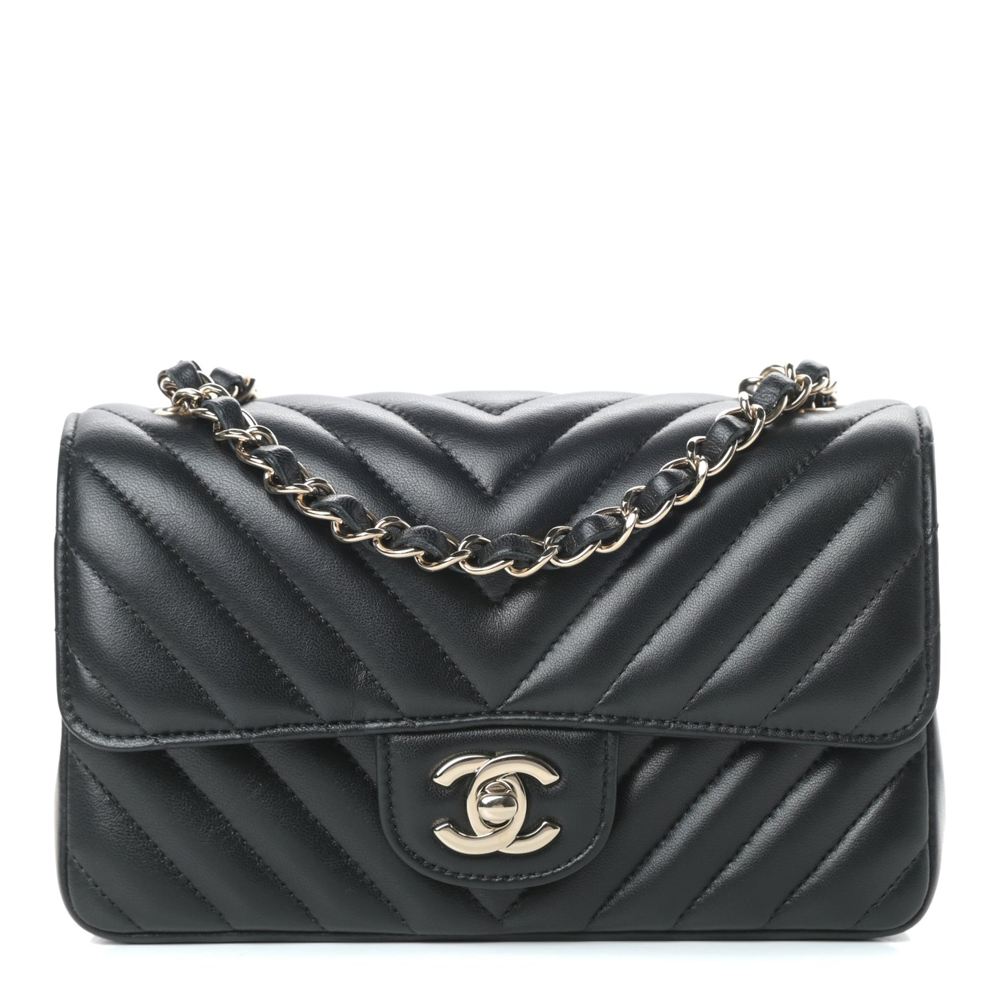Lambskin Chevron Quilted Mini Rectangular Flap Black