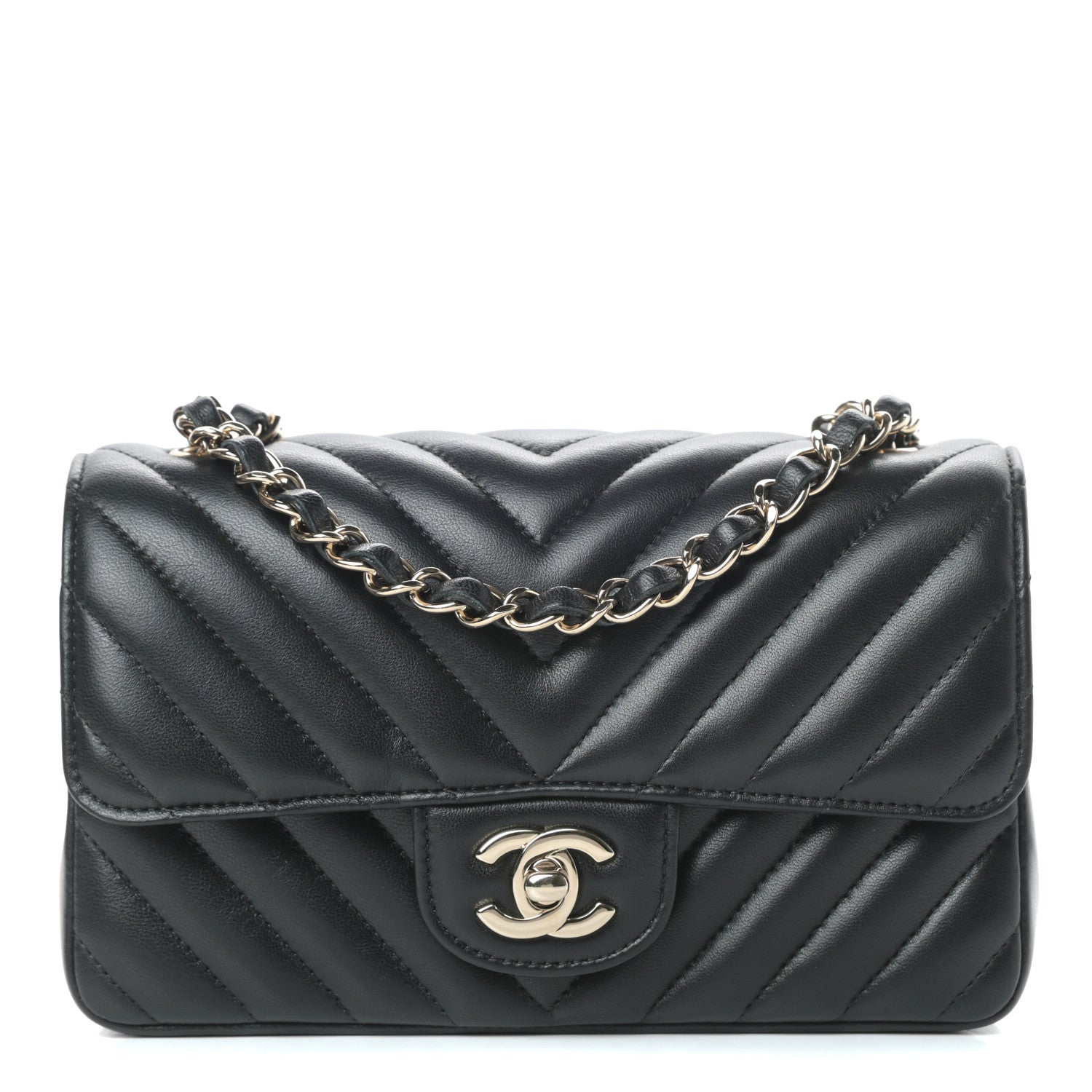 Chanel Lambskin Chevron Quilted Mini Rectangular Flap Black 1 of 14
