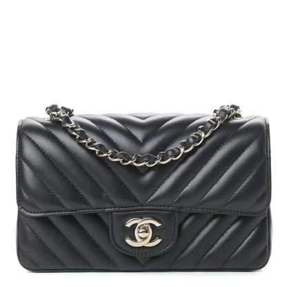 Chanel Lambskin Chevron Quilted Mini Rectangular Flap Black 1 of 14