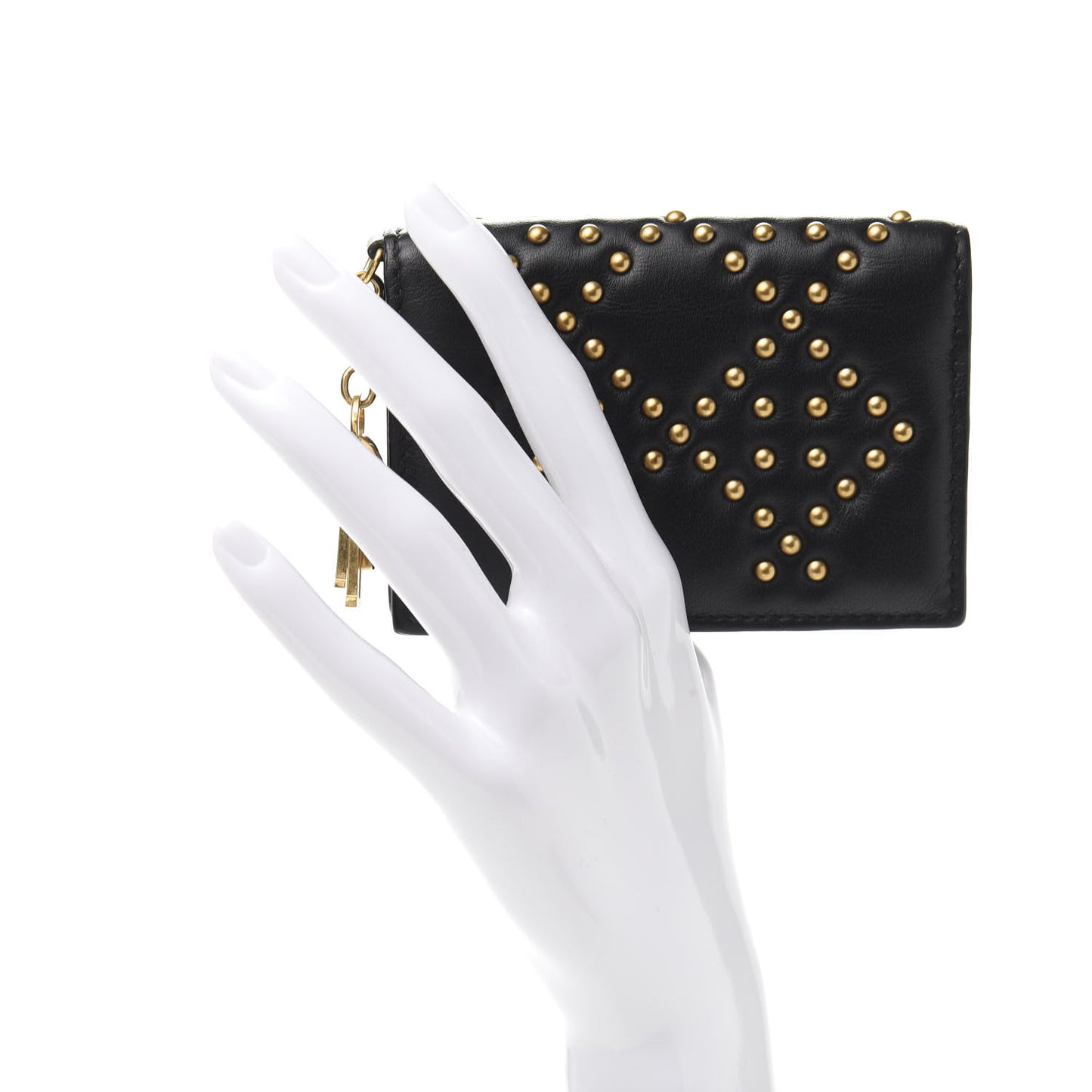 Lambskin Cannage Studded Lady Dior Card Holder Black