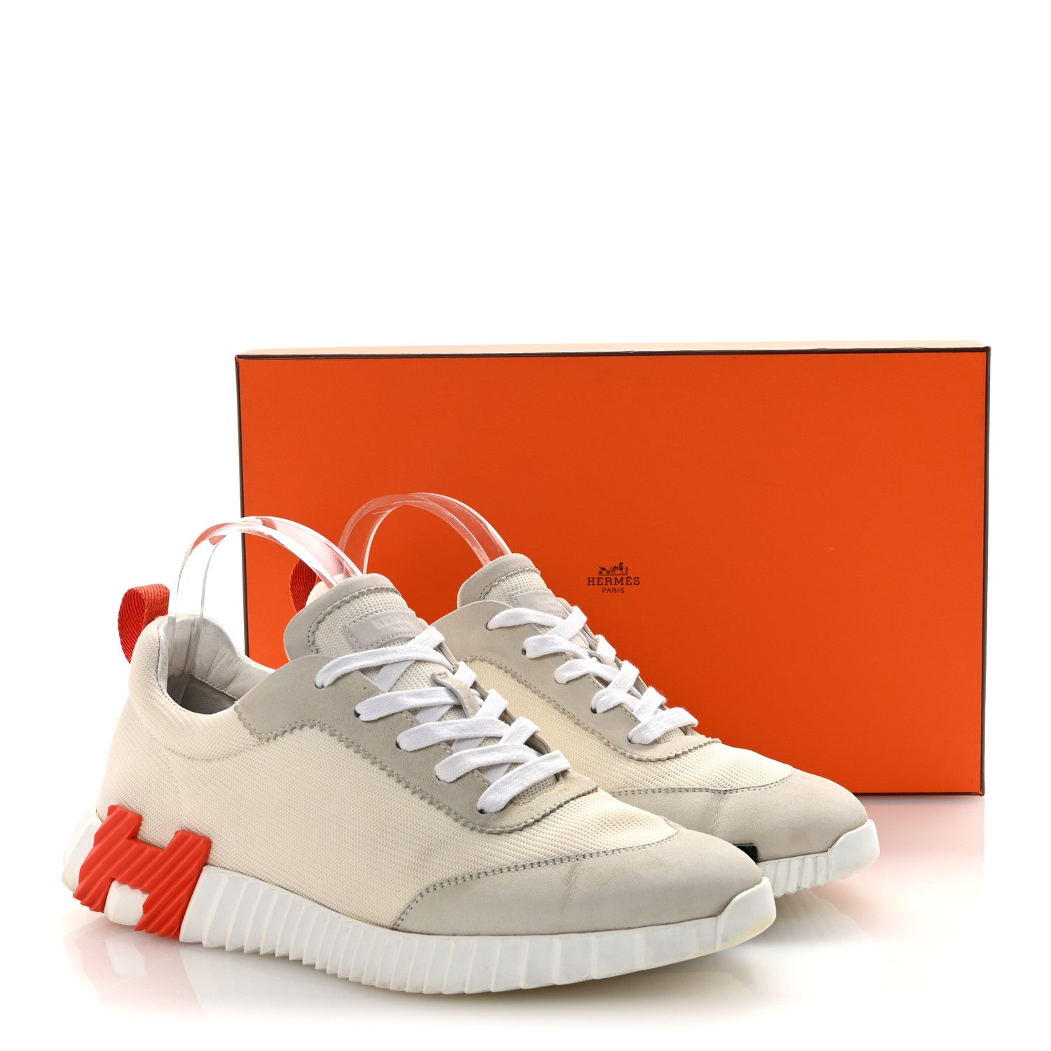 Hermes Technical Canvas Suede Goatskin Mens Bouncing Sneakers 42.5