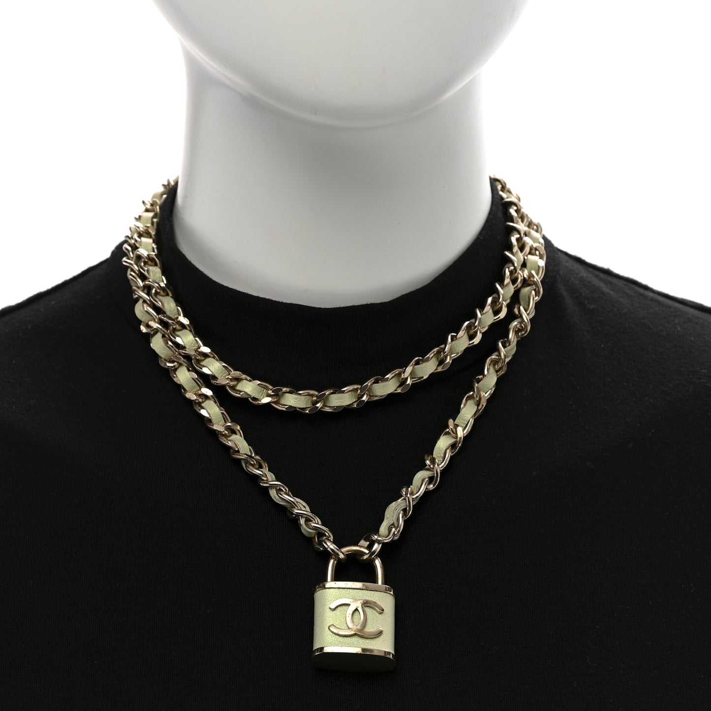 Metal Lambskin Lock Necklace Iridescent Green