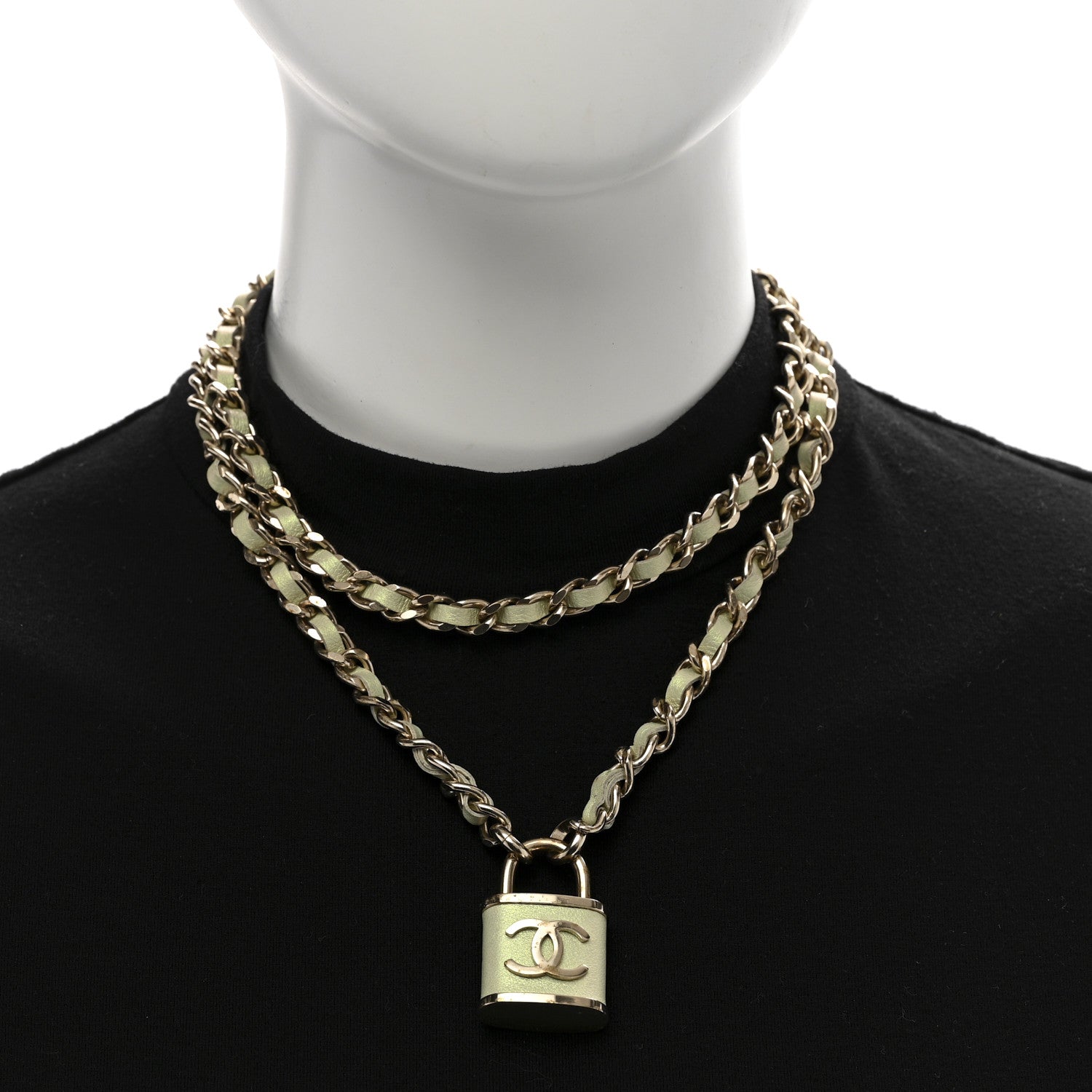 Chanel Metal Lambskin Lock Necklace Iridescent Green 2 of 6