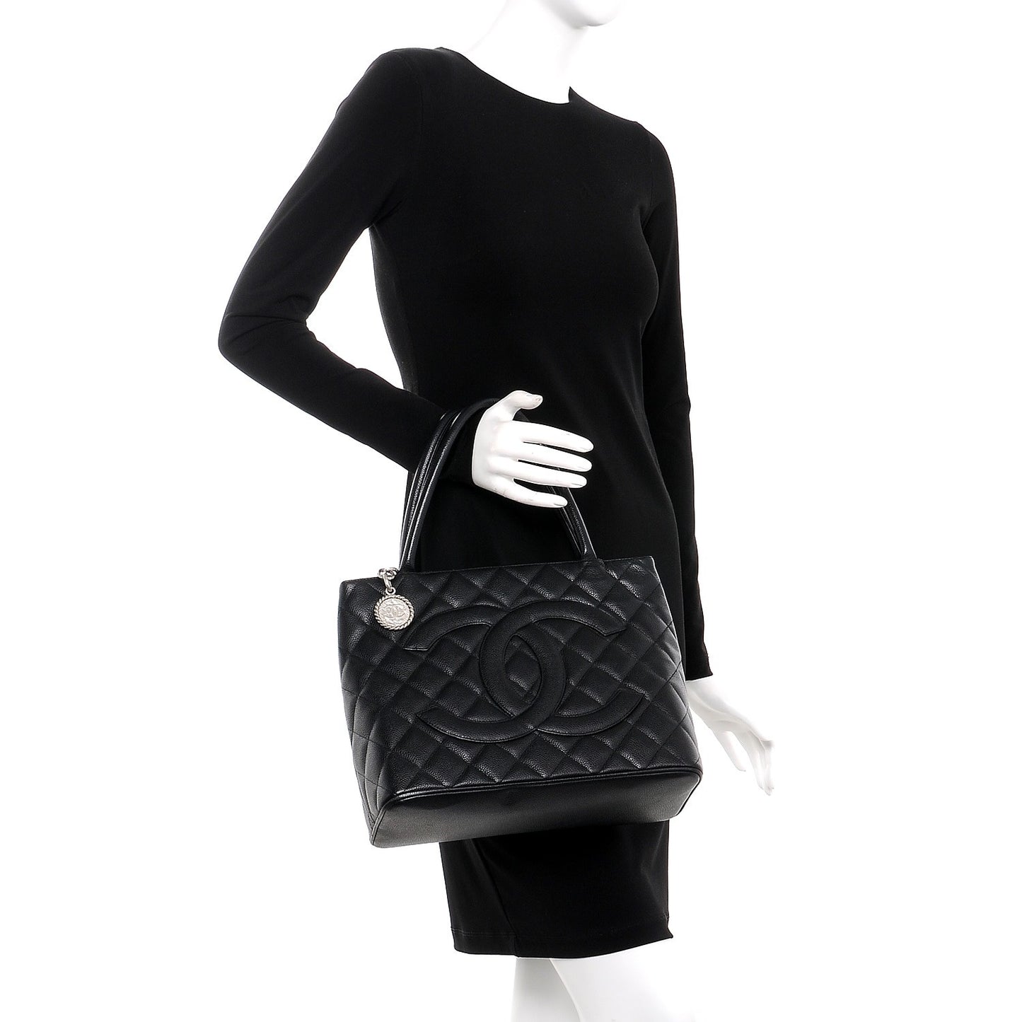 Caviar Quilted Medallion Tote Black