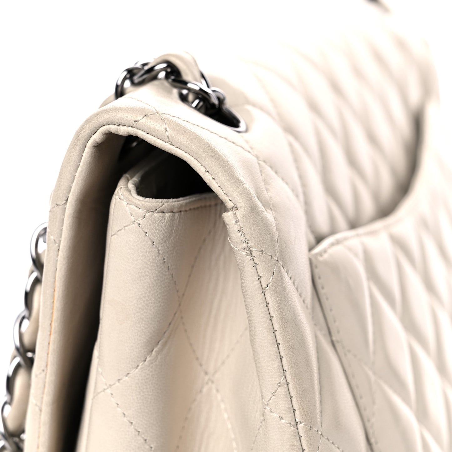 Lambskin Quilted Maxi Single Flap Beige