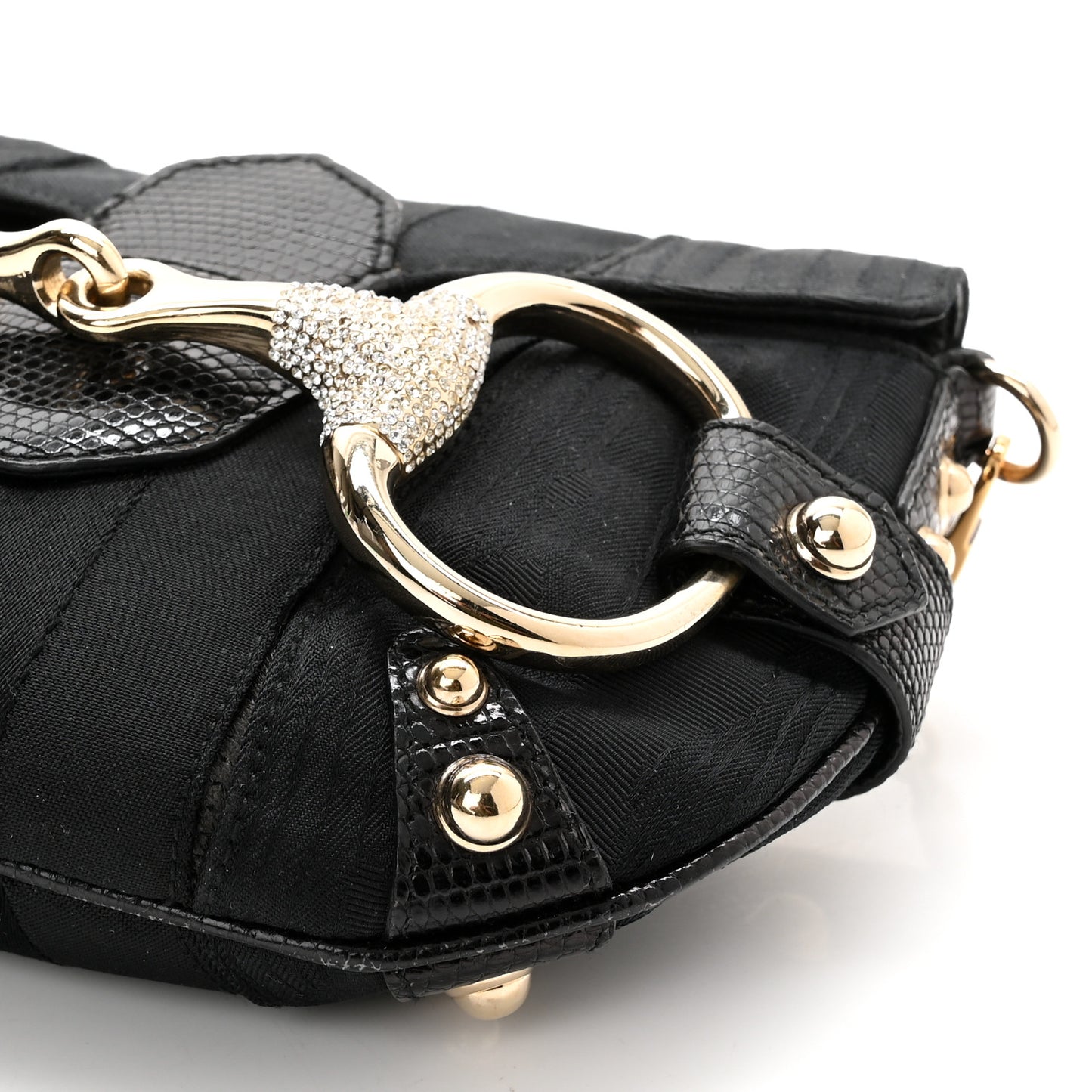 Canvas Tom Ford Lizard Embossed Crystal Horsebit Flap Bag Black